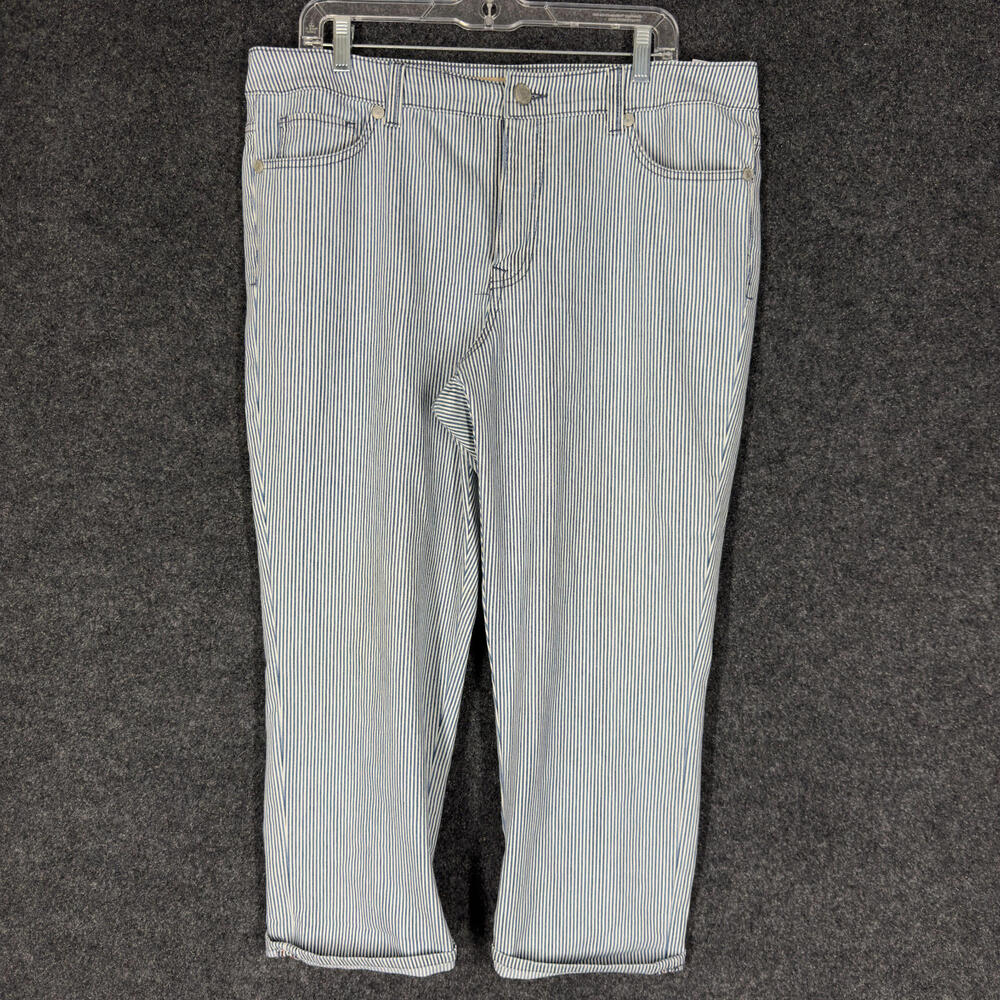 Vintage America Cropped Jeans Women 14 Blue Striped Denim Medium Wash High Rise